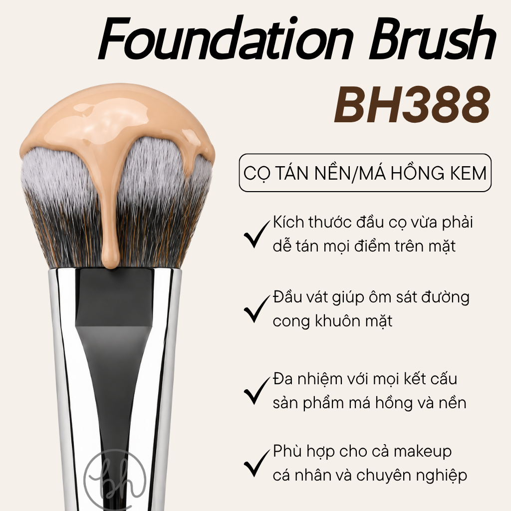 Cọ Tán Kem Nền Tán Má Hồng Kem Che Khuyết Điểm BH Cosmetics Foundation Brush BH388
